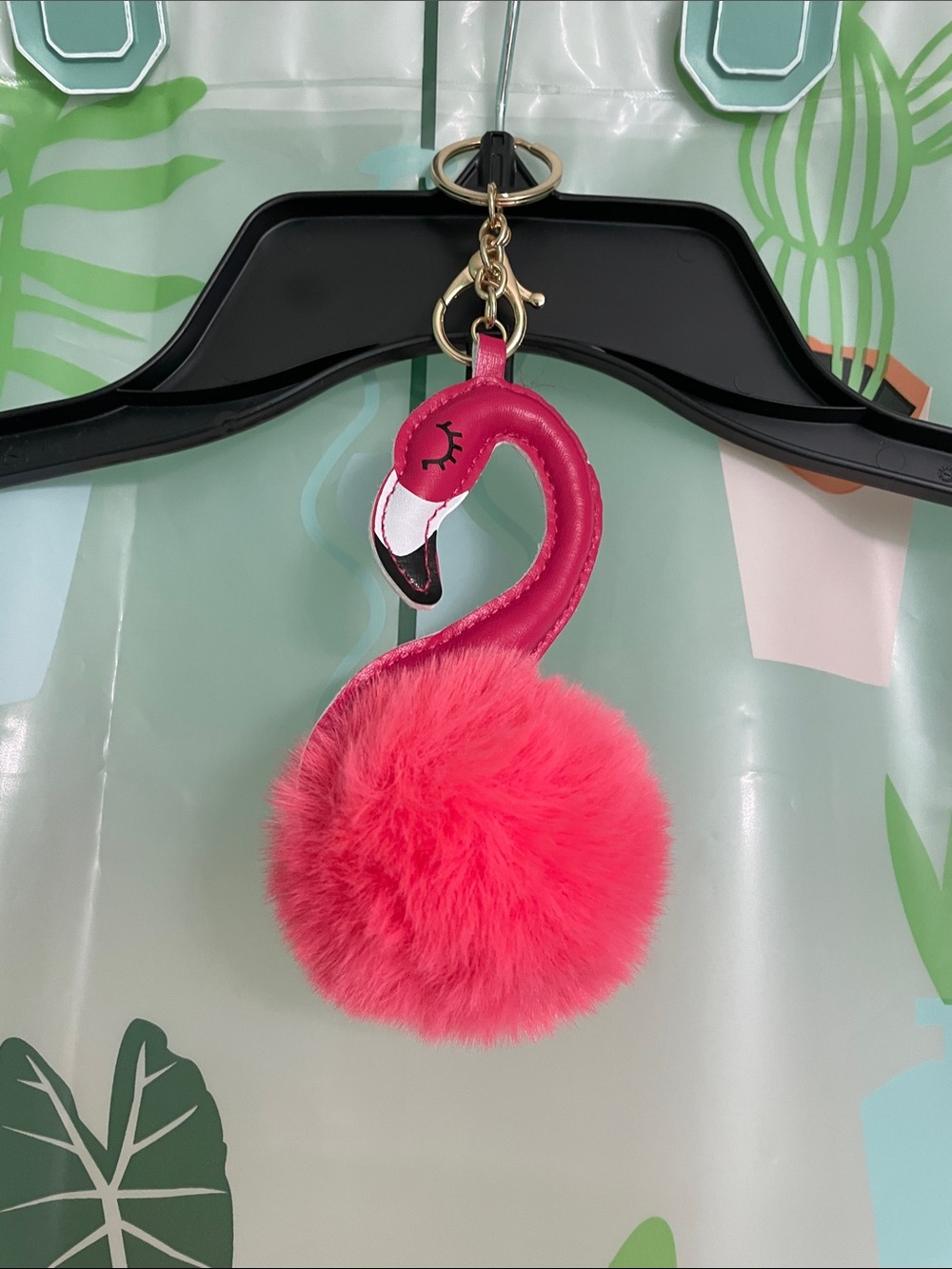 Pink Flamingo Pom-Pom Keychain Bag Charm-NWOT